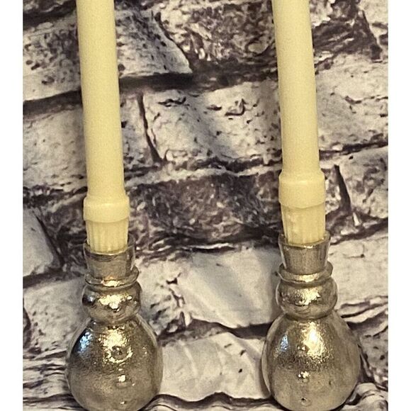 BEE & WILLOW Other - Set of 2 Silver Snowmen Taper Candle Holders
